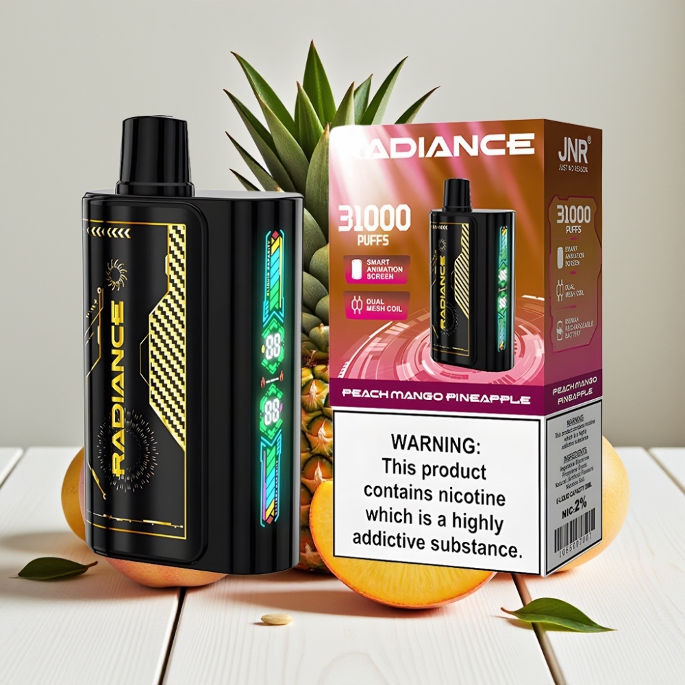 JNR Radiance 31000 Pūkų Vienkartinis Veipas PERSIKAS MANGO ANANASAS, 28ml, 950mAh