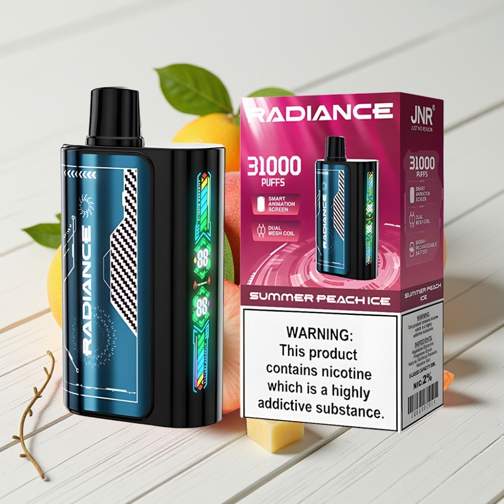 JNR Radiance 31000 Pūkšt. Vienkartinis Veipas VASAROS PERSIKO LEDAS, 28ml, 950mAh, Type-C
