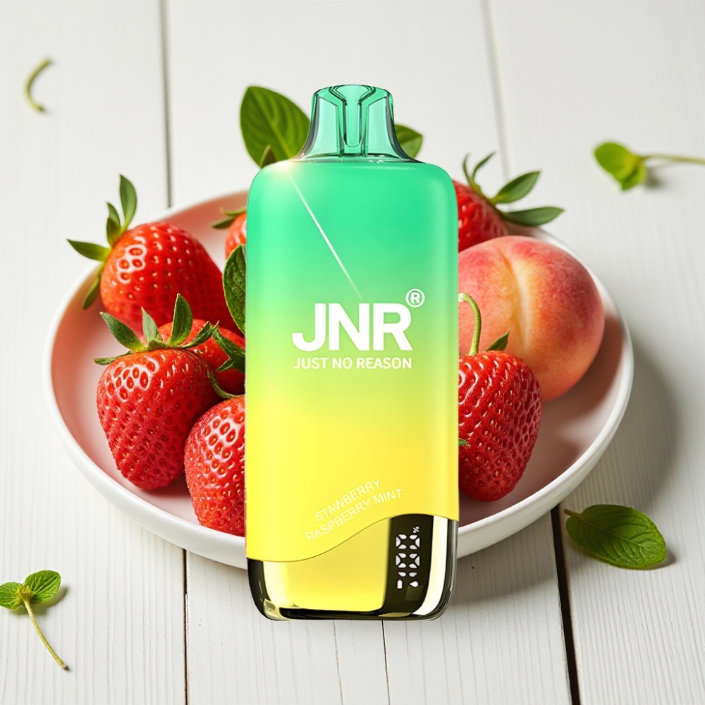 JNR Rainbow 10500 Puffs Vienkartinis Veipas Braškės-Persikų Mėta, 18ml, 0.8ohm, USB-C