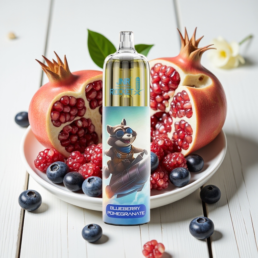 JNR Rocket-X 12400 Puffs Vienkartinis Veipas, Mėlynųjų Serbentų ir Granatų Skonis, 25ml, 850mAh, 1.2Ω