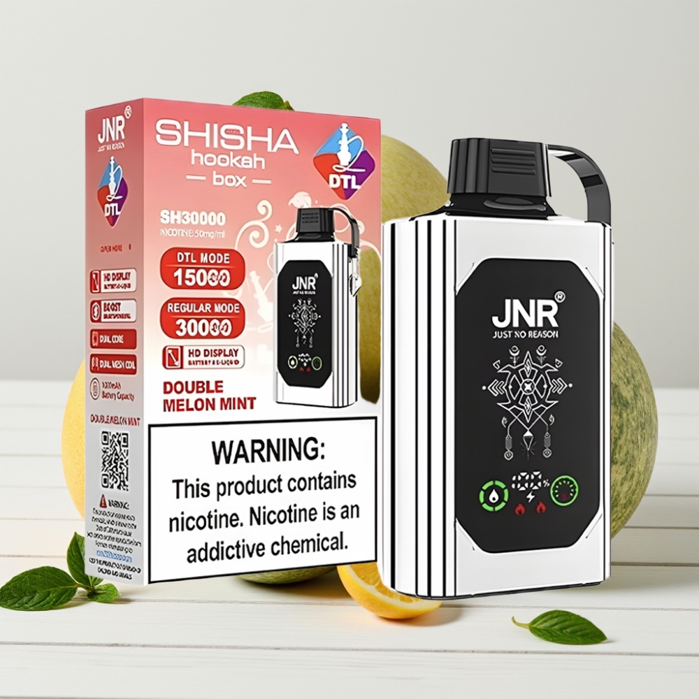JNR Shisha Hookah Box 20500 Puffs Dvigubų Melionų Mėta, 1000mAh, Type-C, Dual Mesh Coil