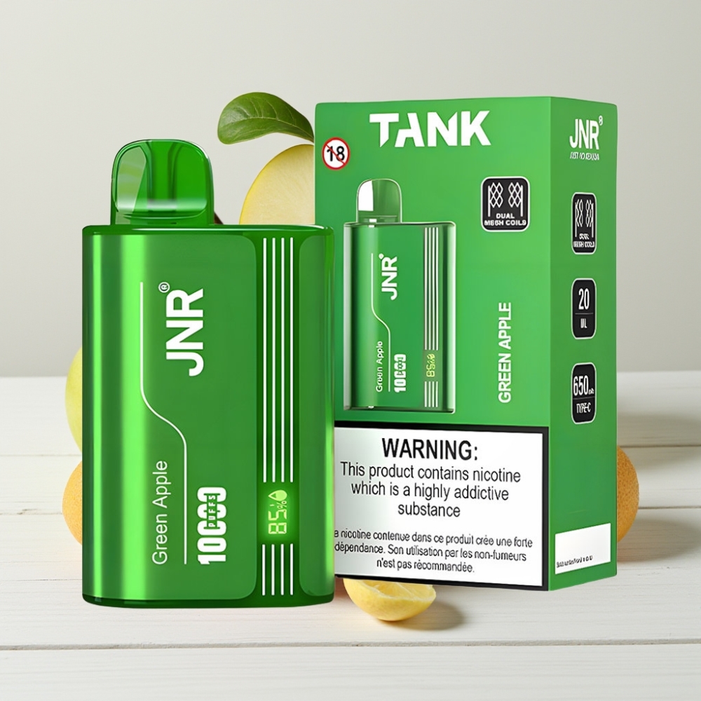 JNR Tank 10000 Puffs Vienkartinis Veipas Žalia Obolis Persikas Kriaušė | 650mAh, 20ml, Tipo-C