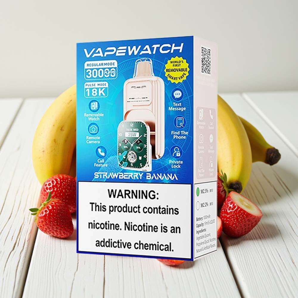JNR VapeWatch 30000 Puffs Braškės-Bananai, 19mL, 5% nikotino, Type-C