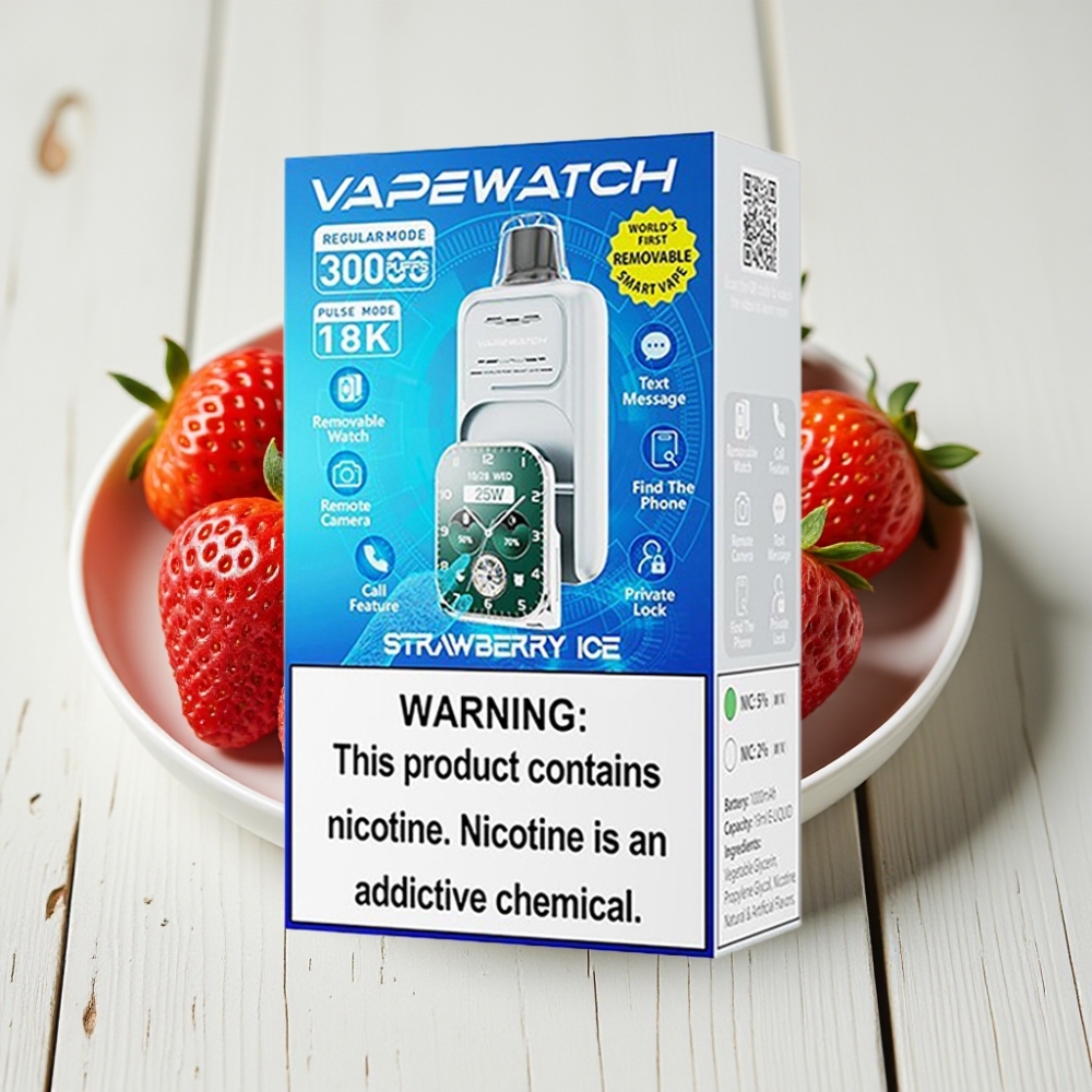 JNR VapeWatch 30000 Puffs Braškinių Ledų Vienkartinis Veipas, 1000mAh, 19mL, 5% nikotino