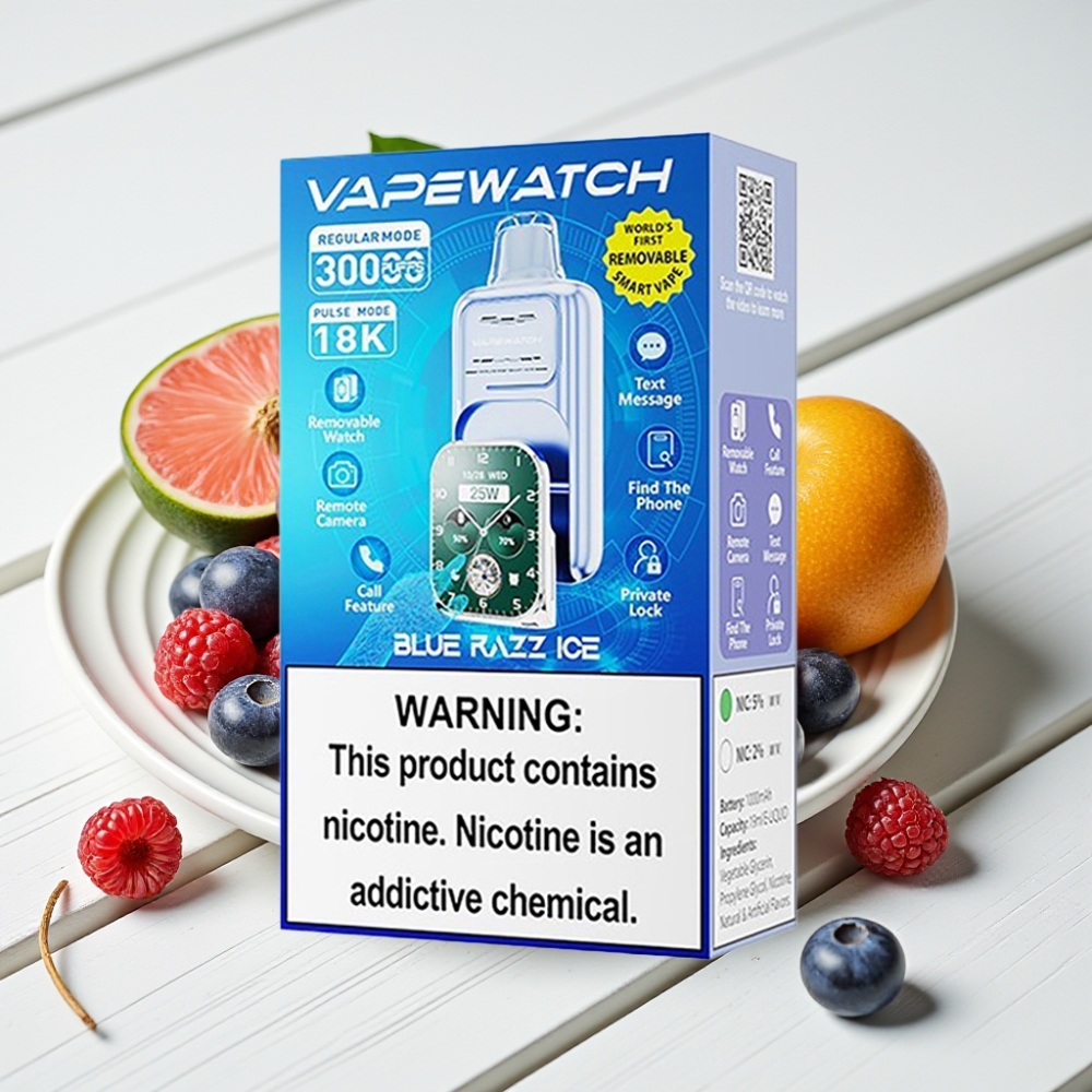 JNR VapeWatch 30000 Puffs, Mėlynų Sūrių Ledas, 19mL, 5% Nikotino, Type-C