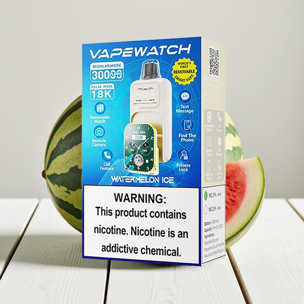 JNR VapeWatch 30000 Puffs Vienkartinis Veipas Arbūzas su Mėtų Aromatu, 19mL, 5% Nikotino, Type-C