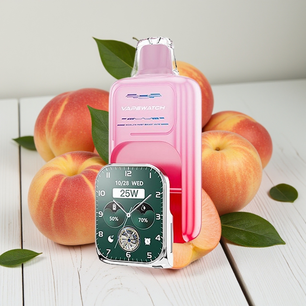 JNR VapeWatch 30000 Puffs Vienkartinis Veipas Dvidė Tinklelinė Apvija, 19mL, 5% Nikotino, 1000mAh, Georgia Persikas