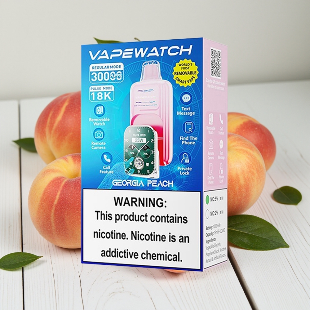 JNR VapeWatch 30000 Puffs Vienkartinis Veipas Dvidė Tinklelinė Apvija, 19mL, 5% Nikotino, 1000mAh, Georgia Persikas