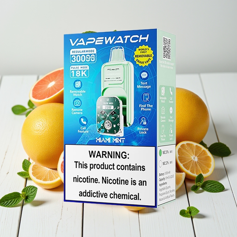 JNR VapeWatch 30000 Puffs Vienkartinis Veipas Majų Mėta, 1000mAh, 19mL, 5% nikotino