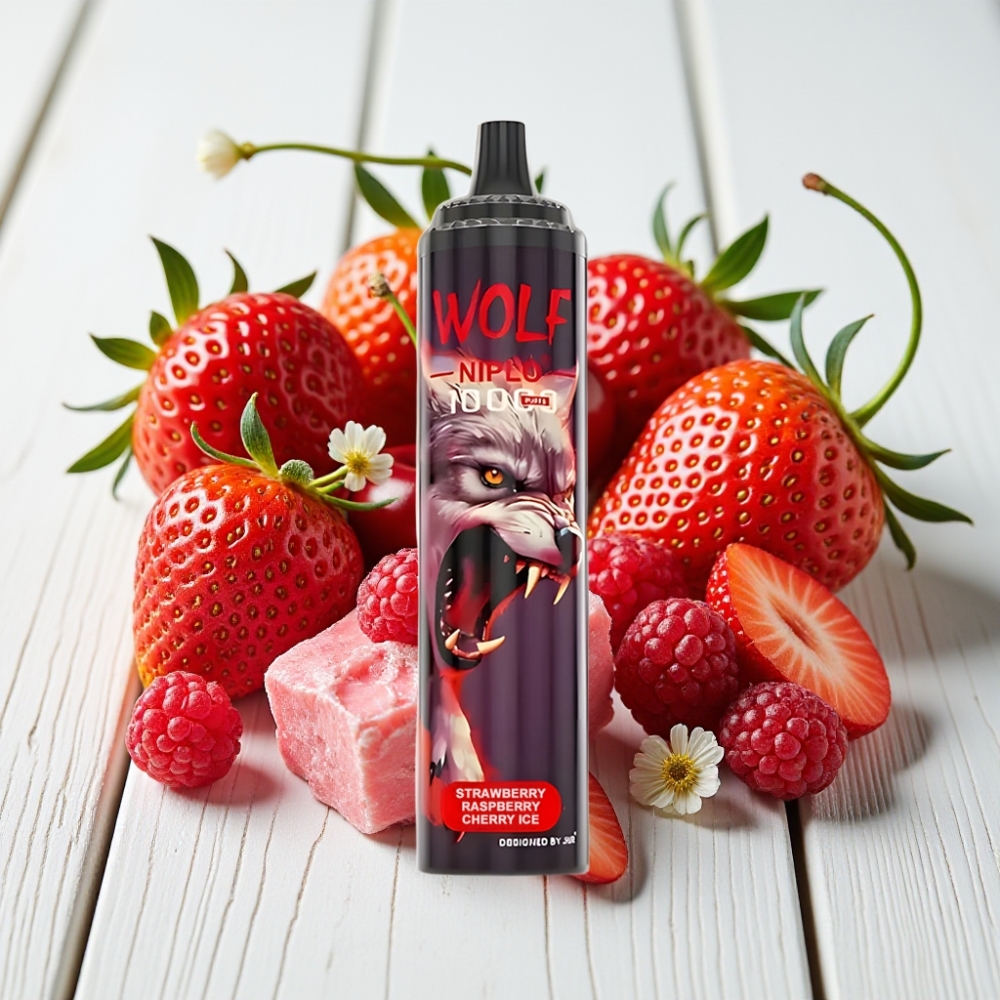 JNR Wolf Niplo 10000 Puffs Braškės Avietės Vyšnios Ledas | 20ml, 650mAh, Type-C