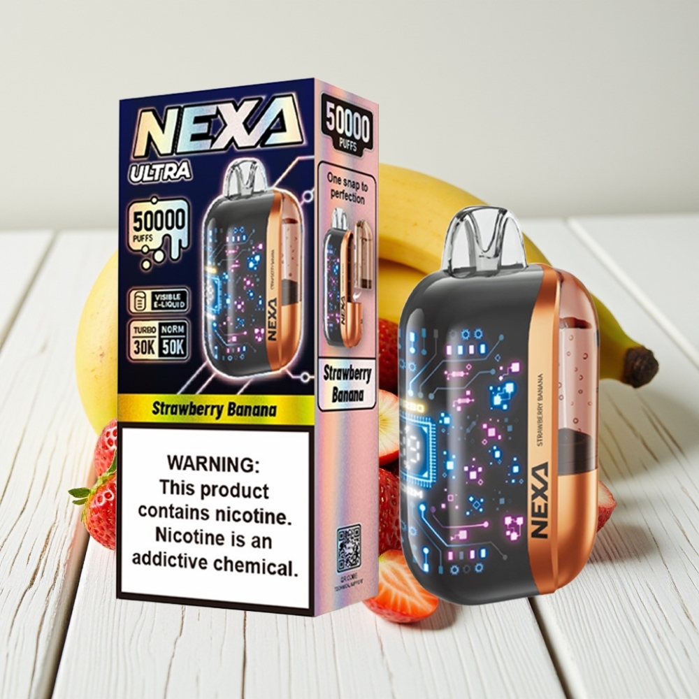 NEXA Ultra 50K Vienkartinis Vapas Braškės-Bananai | 20ml, 800mAh, 5% Nikotino