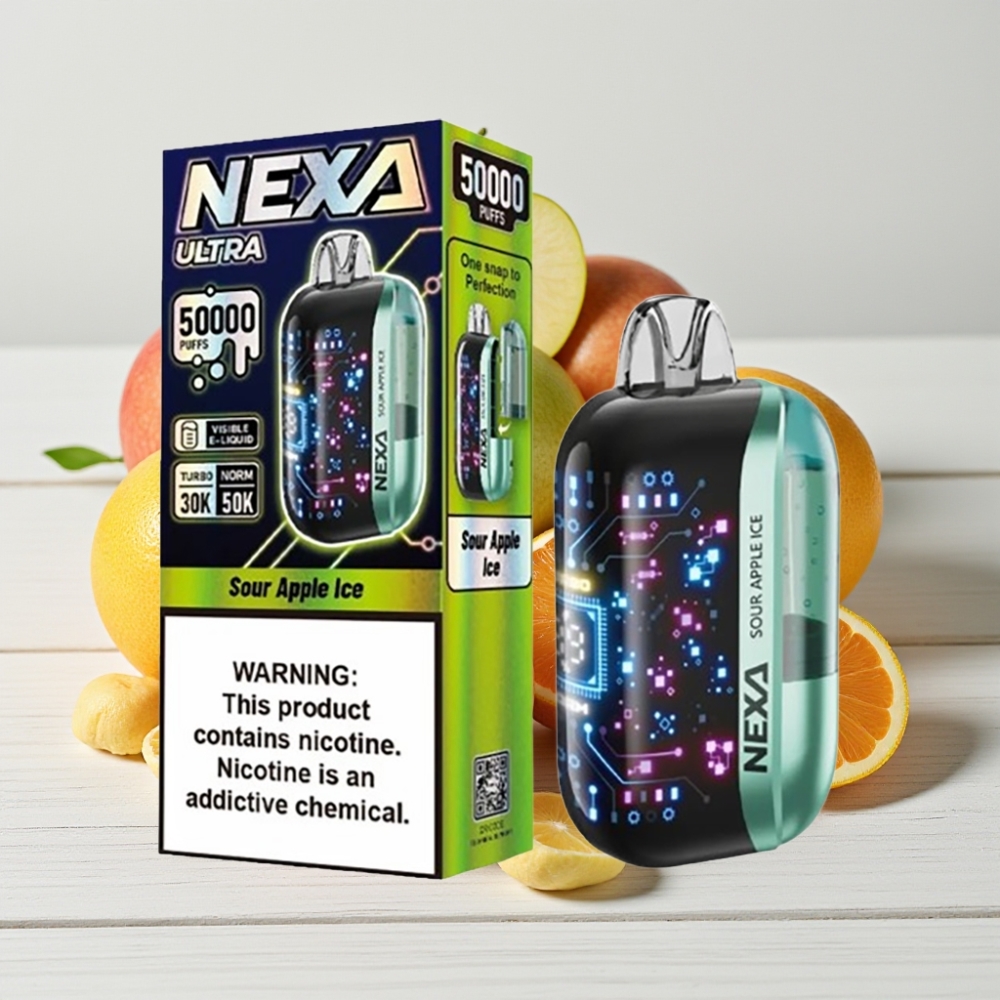 NEXA Ultra 50K Vienkartinis Vapas Rūgštus Obuolys Su Mėtų Skoniu | 20ml, 800mAh, 50000 Traukimų