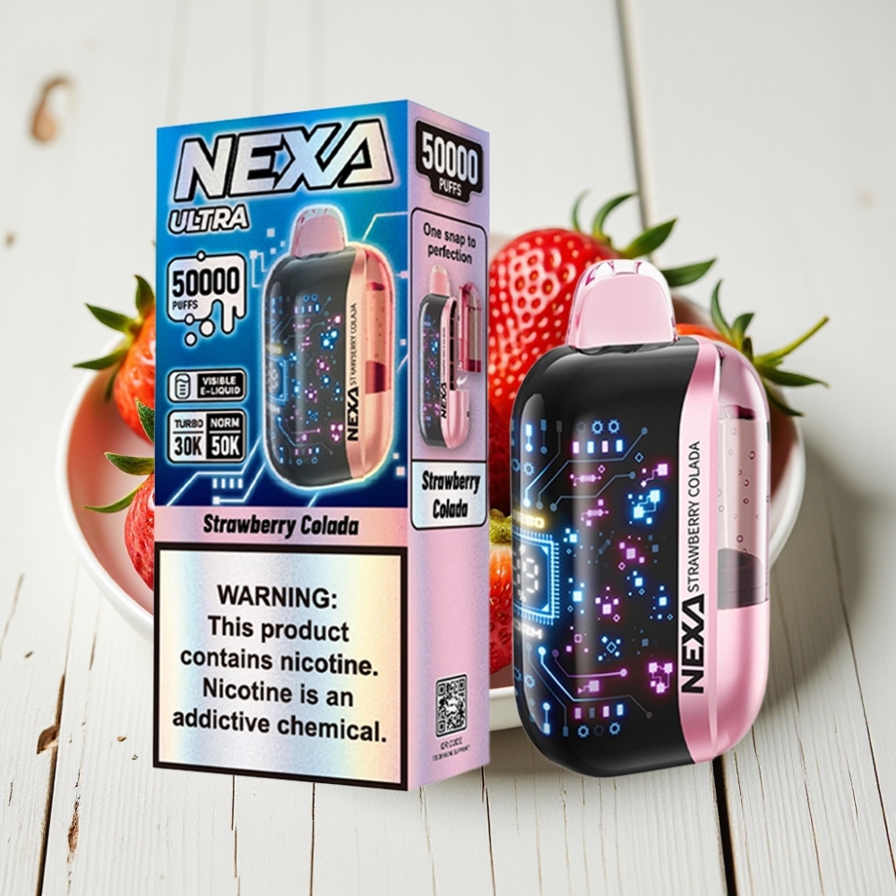 NEXA Ultra 50K Vienkartinis Veipas Braškinė Kolada | 20ml, 800mAh, 5% Nikotino, 0.9ohm